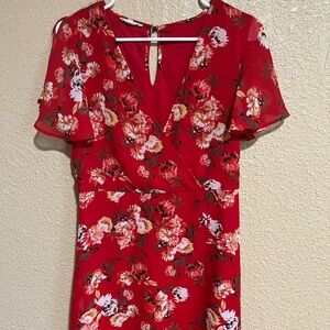 Maurices Red Floral Midi Dress with Flutter Sleeves